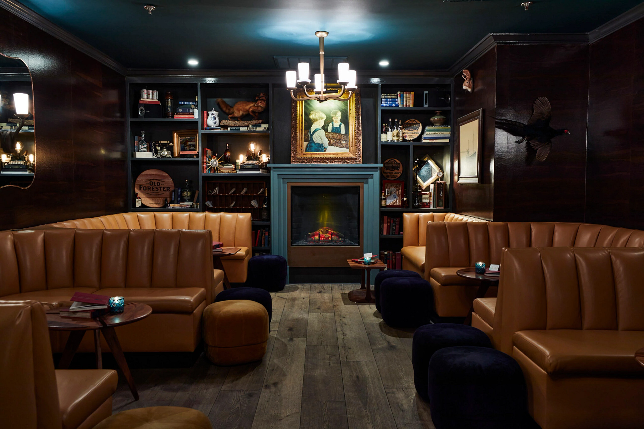 a library at a bar