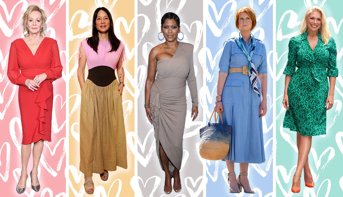 Best Dresses for Women Over 50 a collage of women wearing dresses