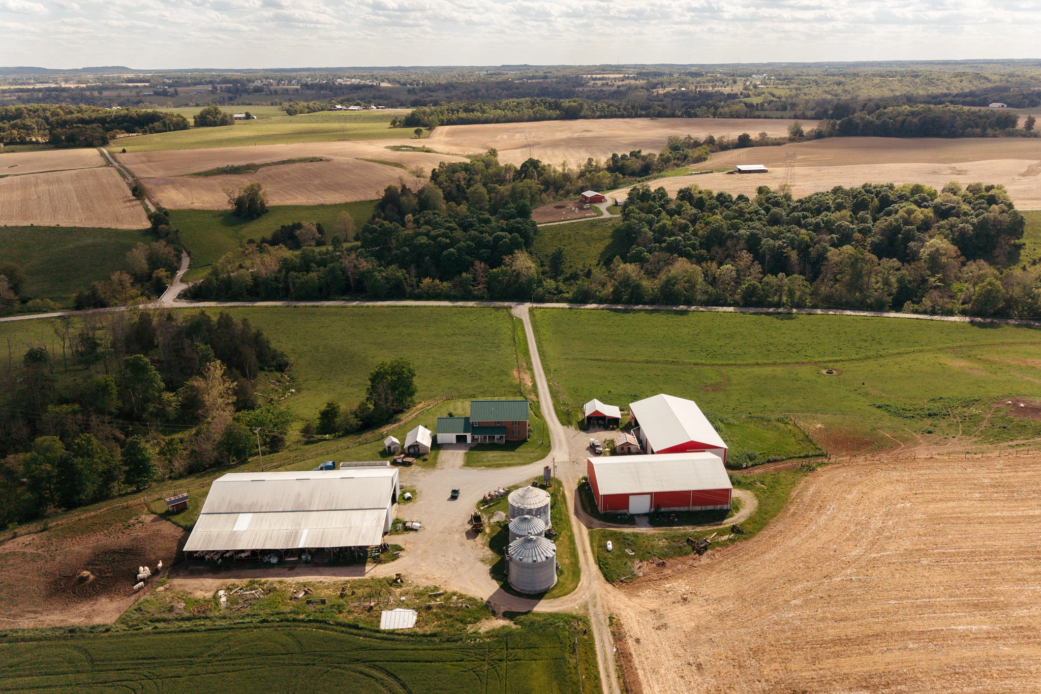 aerial shot of the farm