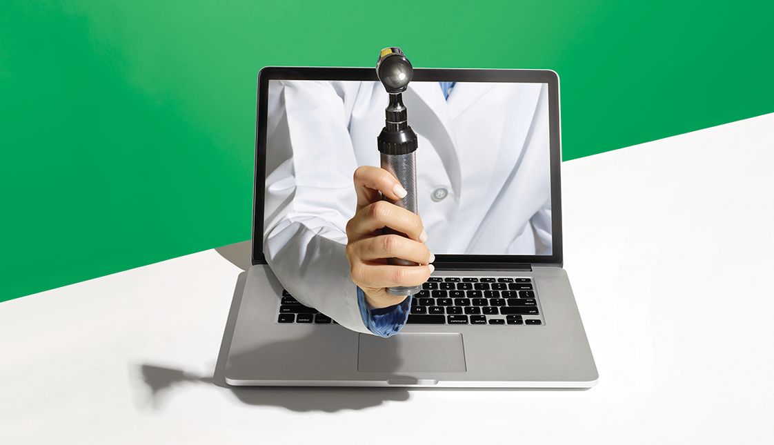 Virtual Nursing nurse reaching out of a laptop