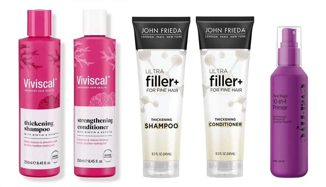 a collage with various hair products
