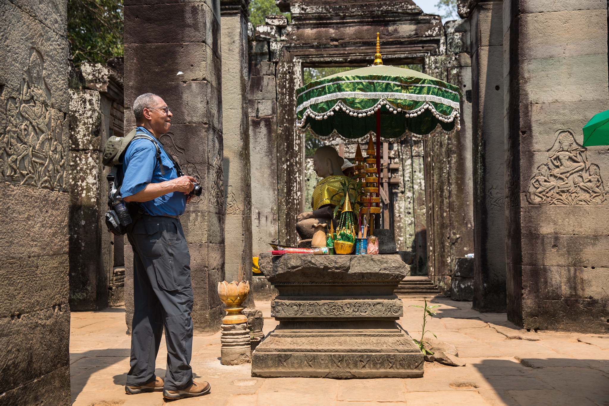 a person at a temple in Cambodia