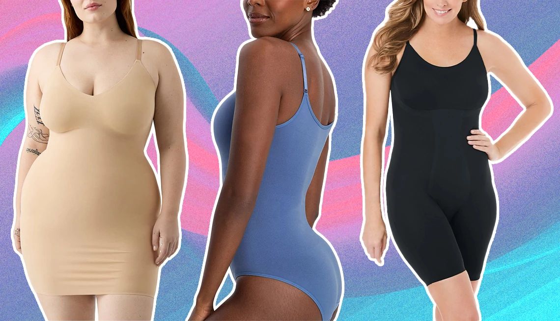 The Best Shapewear for Women Over 50 a collage with three models wearing shapewear