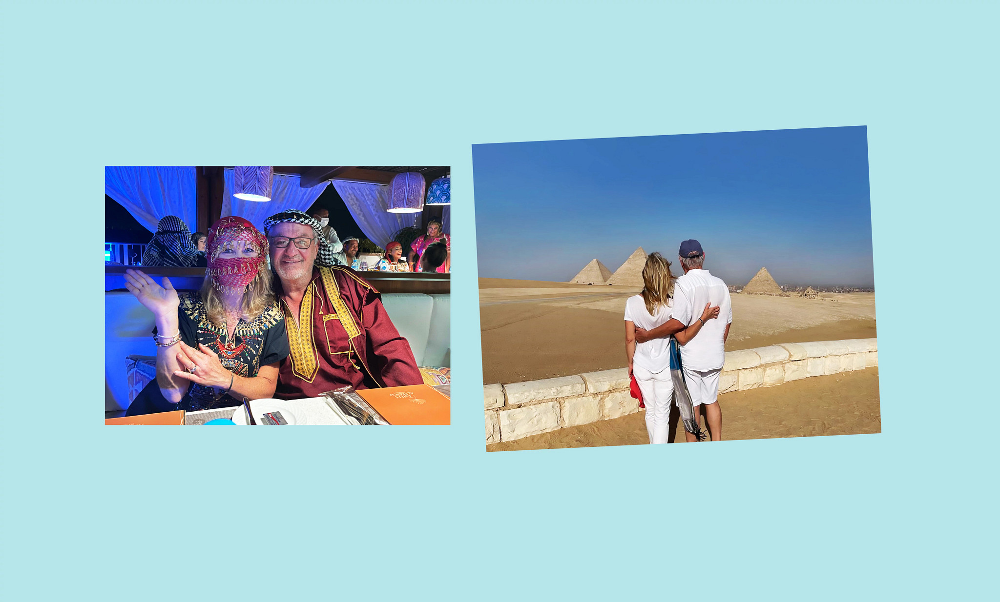 a collage of a couple traveling