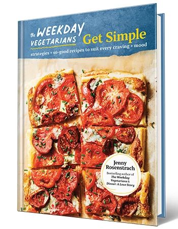 Cookbook ‘The Weekday Vegetarians Get Simple’ by Jenny Rosenstrach Cookbook that says The Weekday Vegetarians Get Simple, Jenny Rosenstrach; pizza on cover