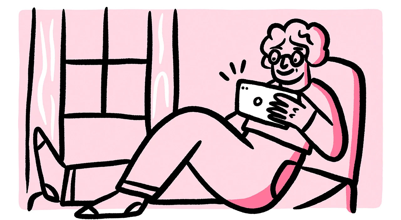 illustrated woman looking at a phone