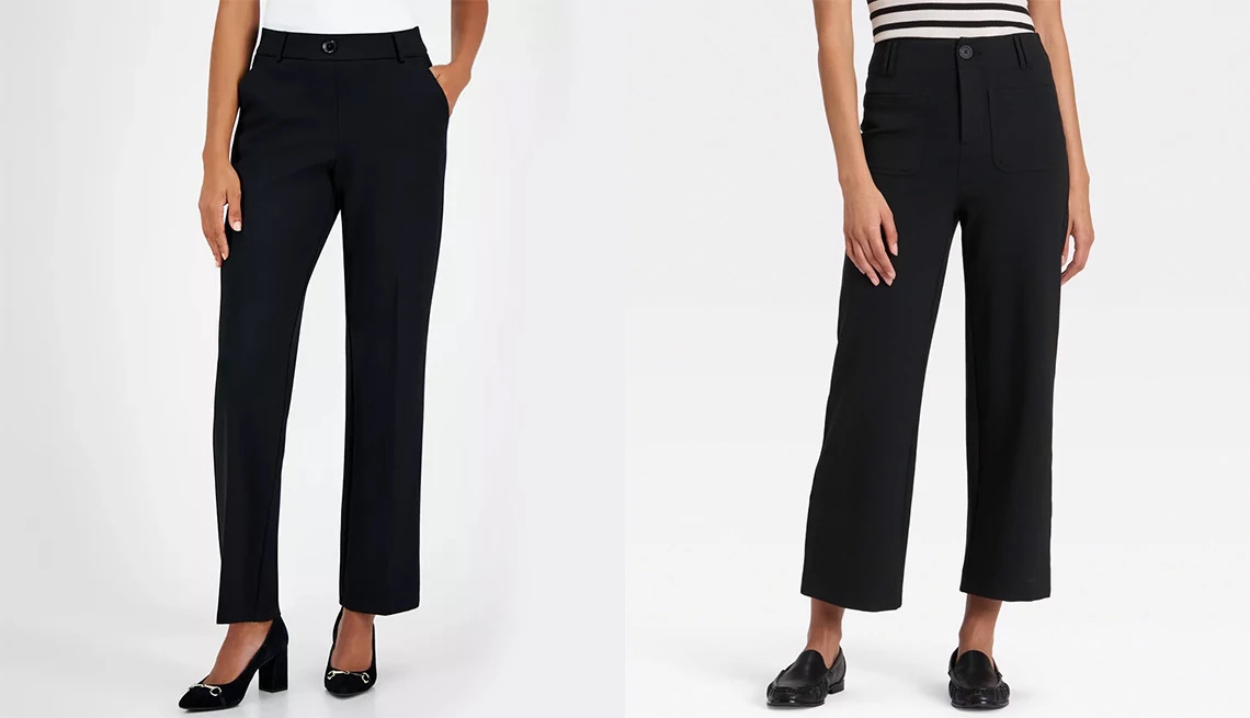 a collage with two different styles of womens pants