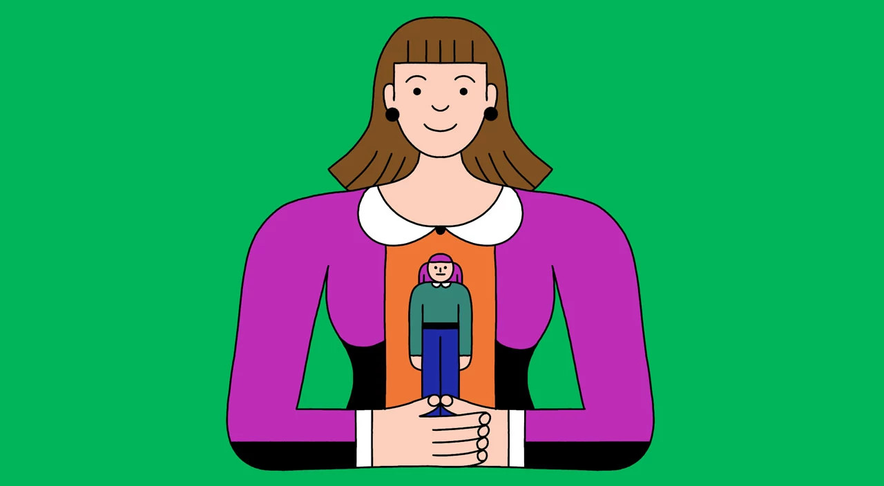 illustration of woman holding a doll, therapy lesson