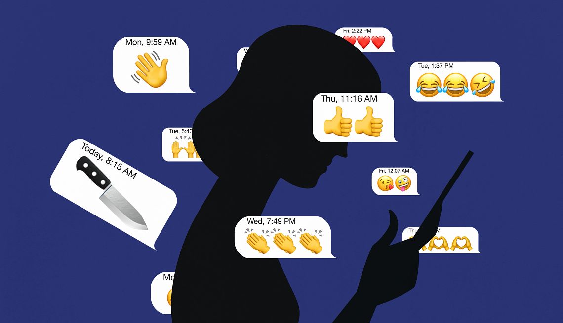 Financial grooming scams known as pig butchering a figure looks at a phone, surrounded by text message bubbles