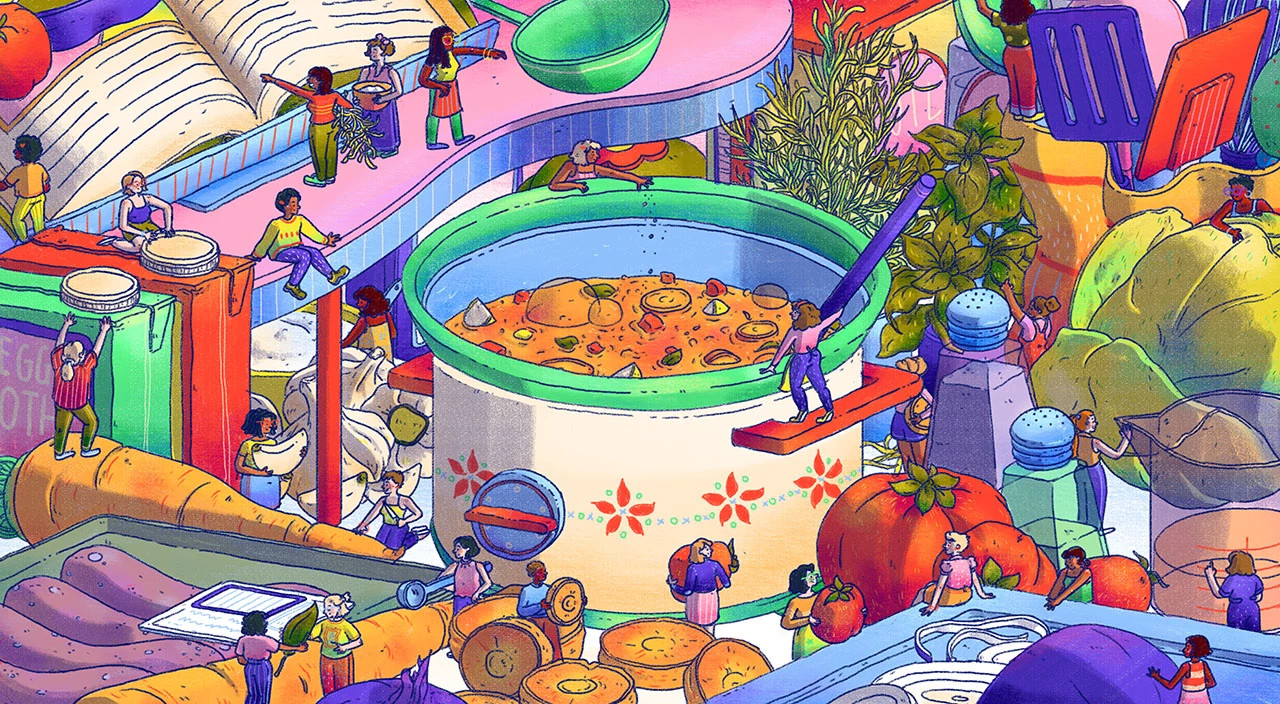 illustration of women cooking slow cooker recipes