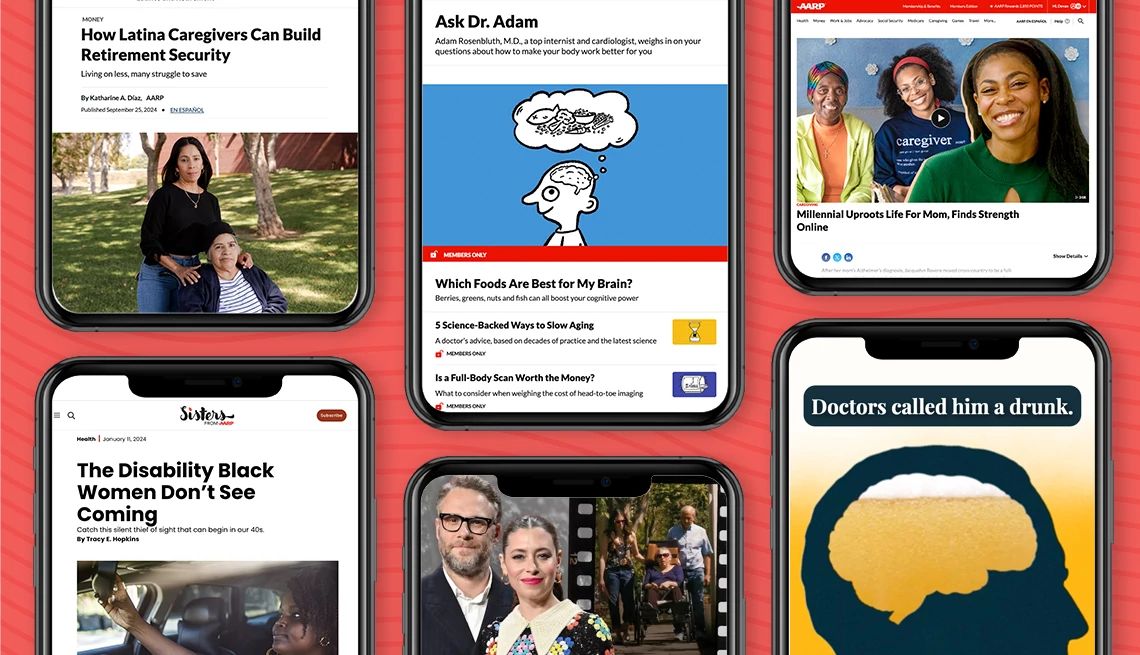 AARP Is a Finalist for 20 Anthem Awards a collage of screenshots of a a r p stories and projects