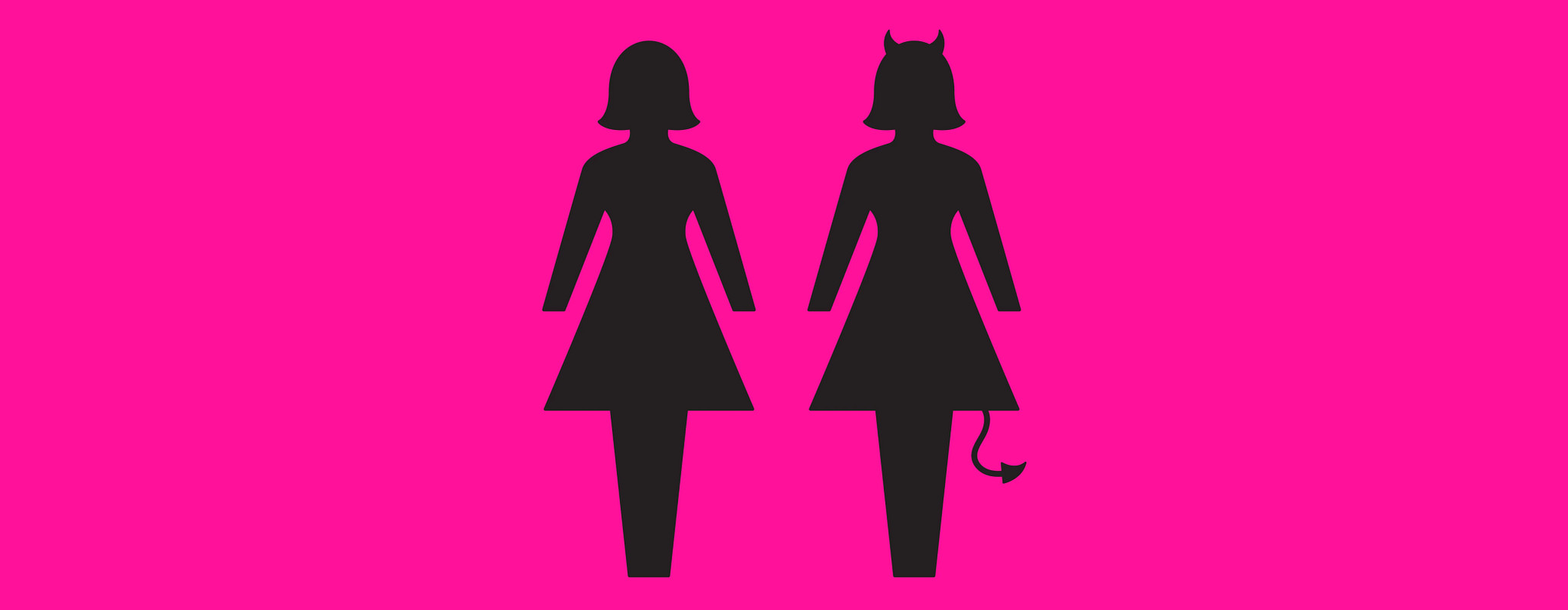 An illustration of two female silhouettes. One silhouette is normal, while the other has Devil horns and a tail, indicating a toxic friendship.