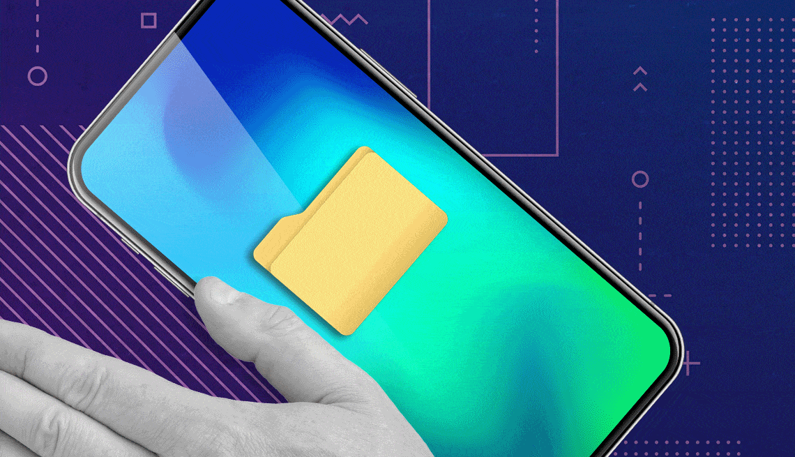 Keep smartphone files hidden a hand swipes over a phone that shows a hidden folder