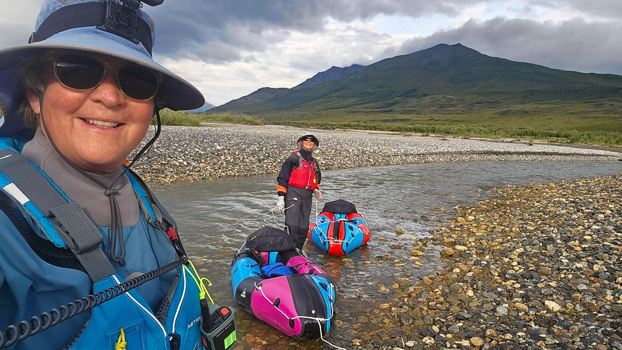 Kristy Burns and Annette Demel packrafting through the Gates of The Arctic National Park and Preserve in Alaska in summer 2025