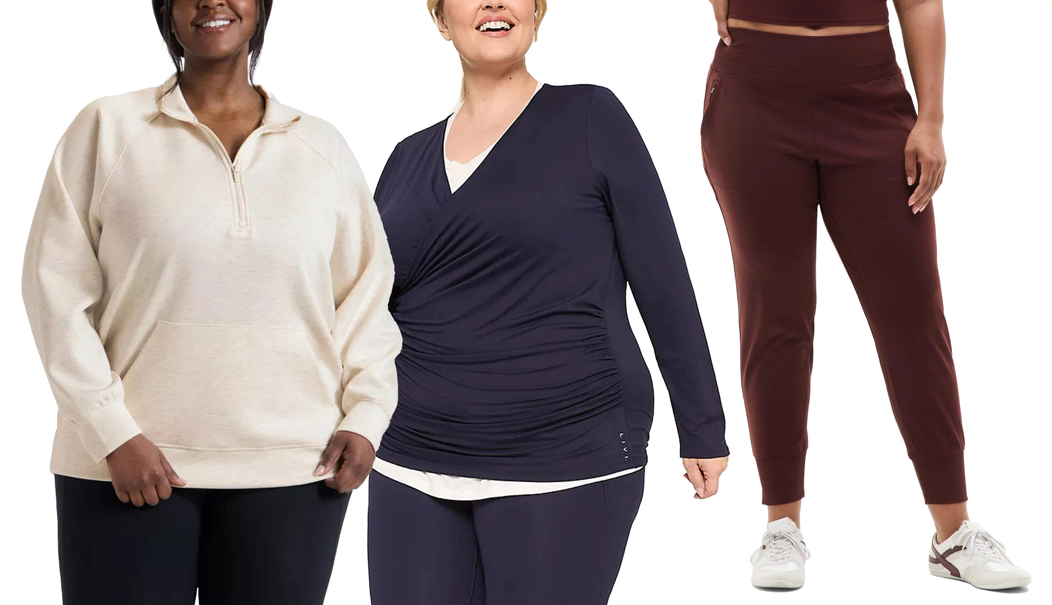 a collage with plus size models wearing trendy athleisure ensembles