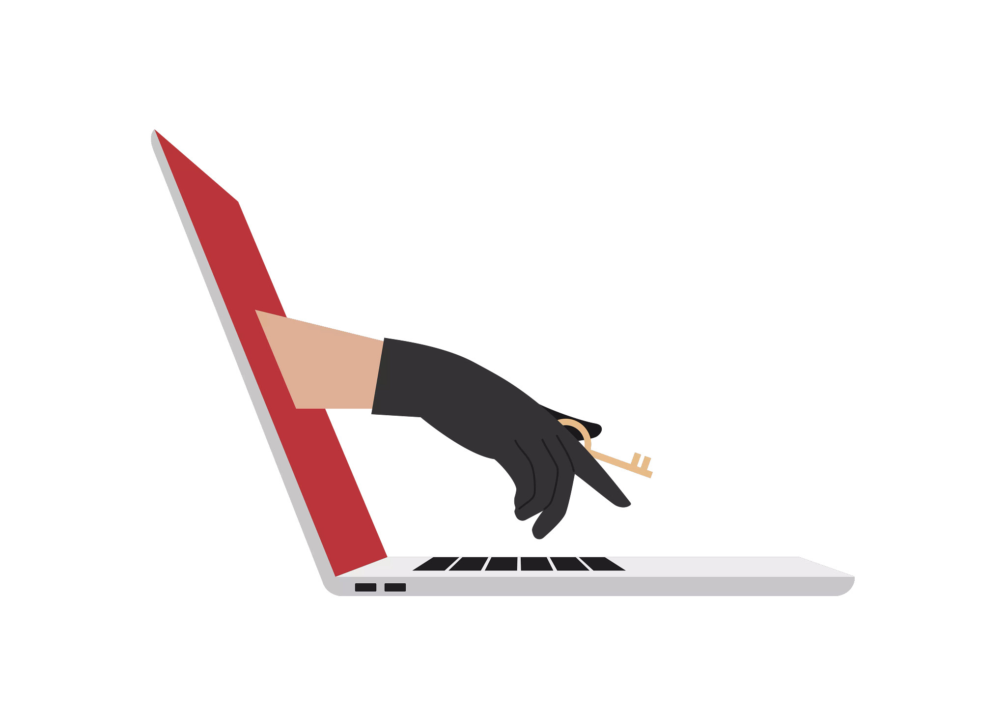 Sensitive information stealing, a hand in a black leather glove holding an access key.