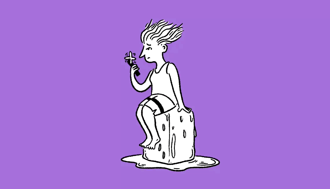 Dr. Adam Extreme Heat illustration of a woman sitting on an ice block