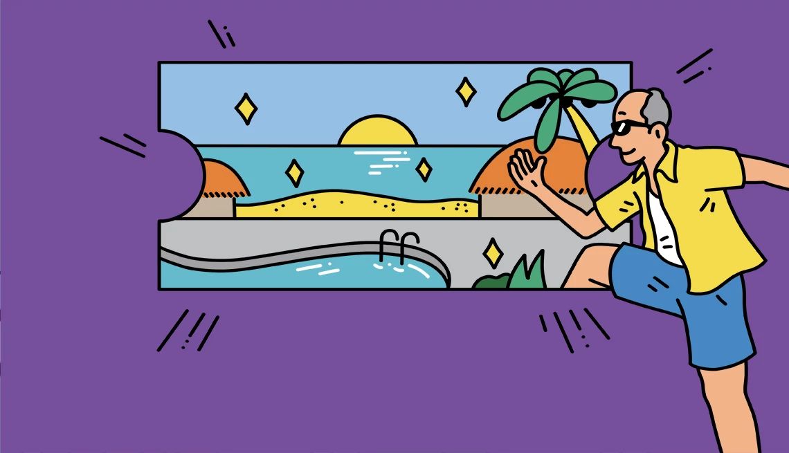 Upgrade Your Vacation for Less a person walking to a fancy resort