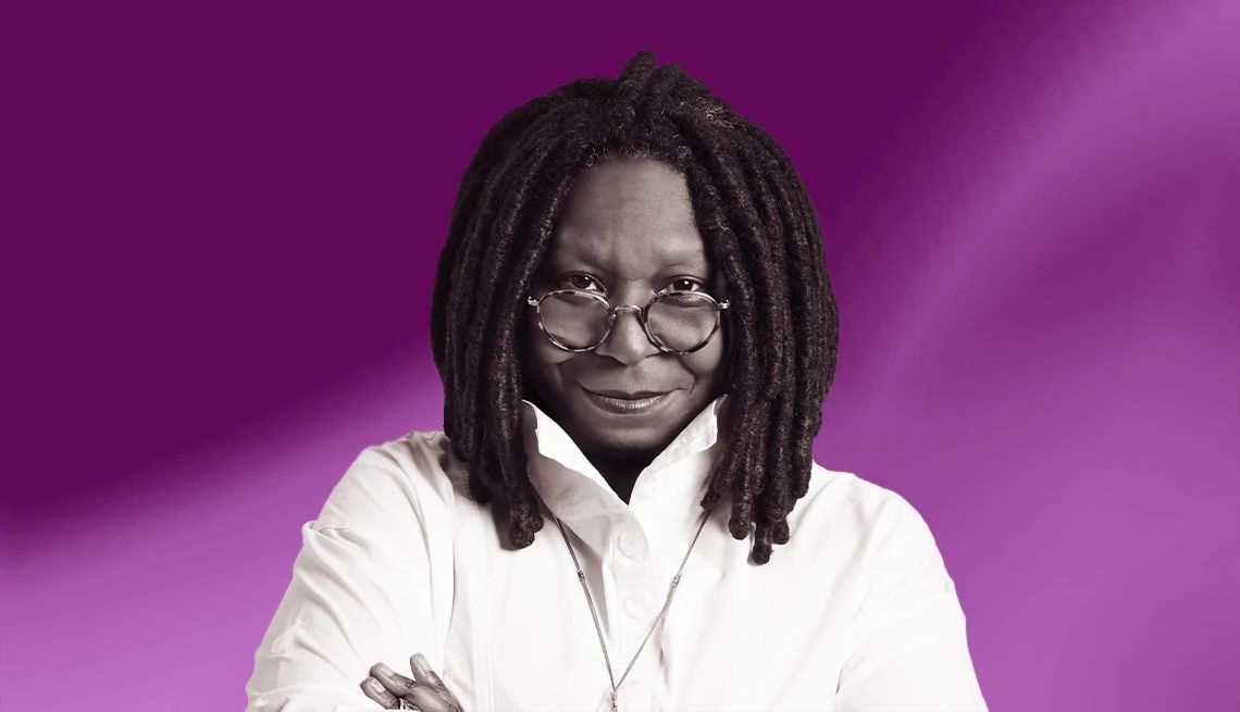 Whoopi Goldberg against purple ombre background