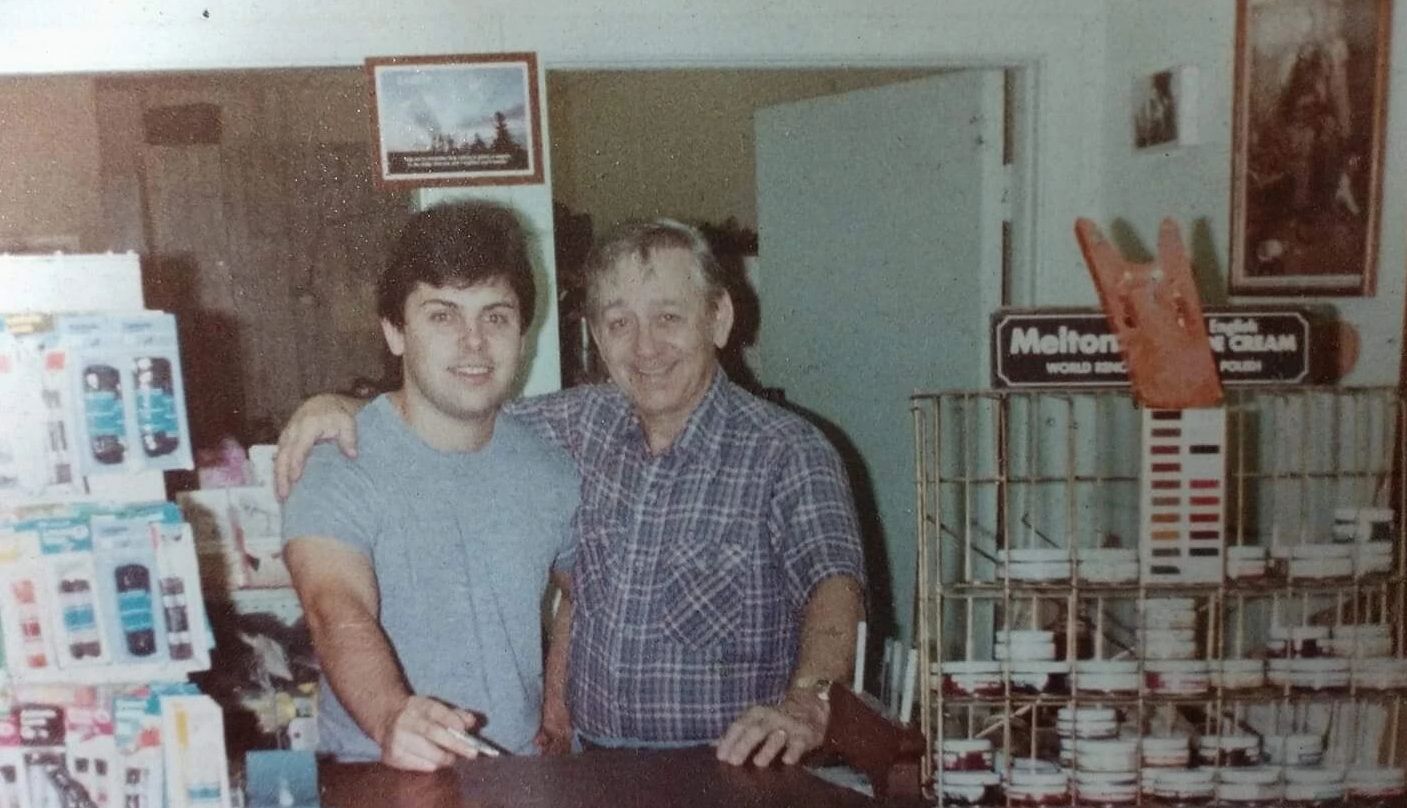 Jim McFarland stands next to his father Jim McFarland stands next to his father