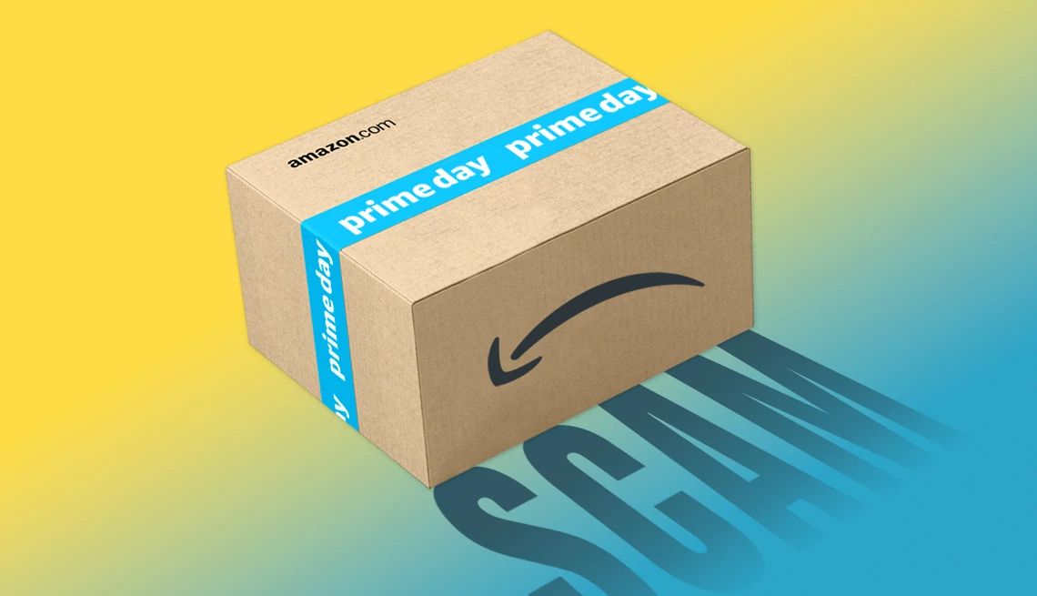 Be Alert to the Latest Amazon Scams on Amazon Prime Days an amazon package with the word "scam" written in shadowy letters
