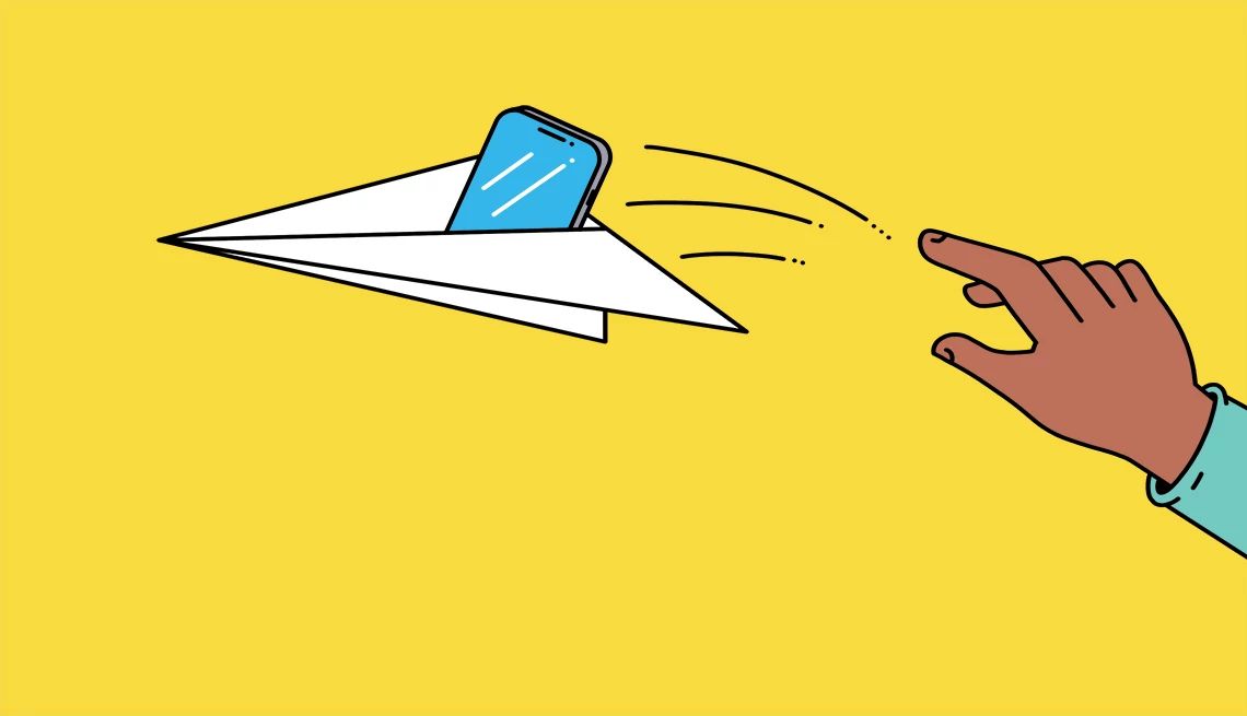 Step Outside Your Comfort Zone a person throwing a paper airplane with their phone on it