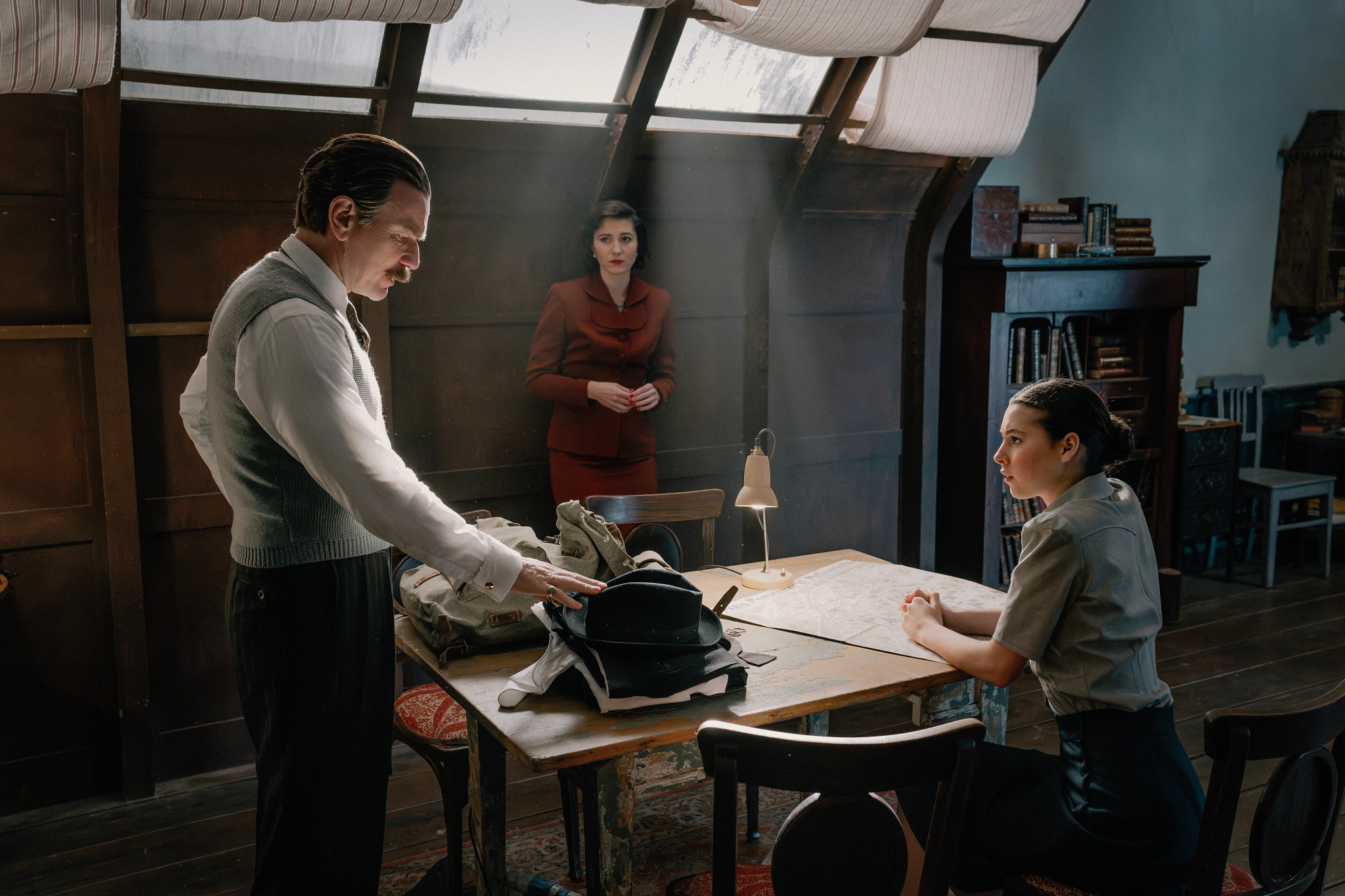 Ewan McGregor, Mary Elizabeth Winstead and Beau Gadsdon in a still from A Gentleman in Moscow