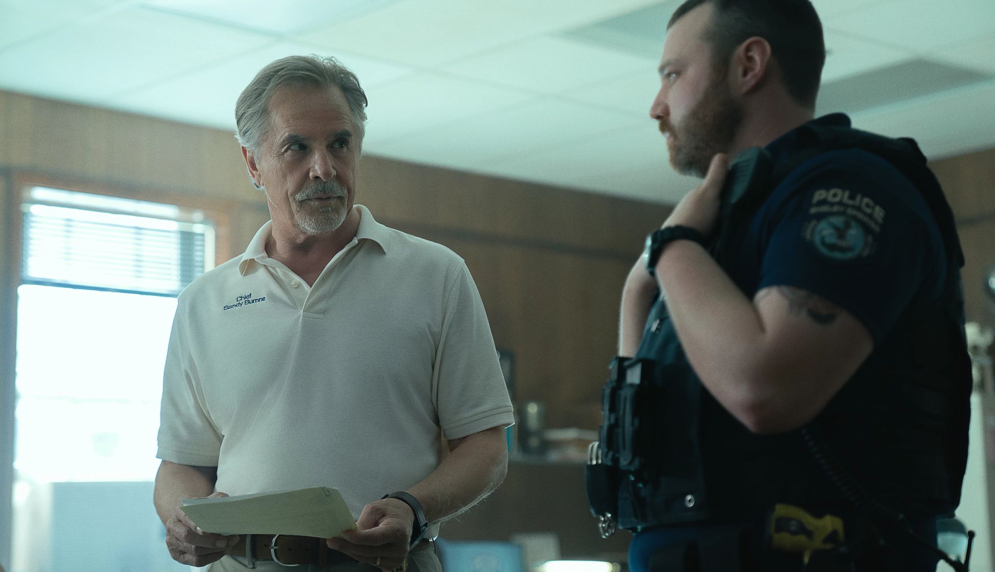 Don Johnson in Rebel Ridge Don Johnson and Emory Cohen look at each other in a scene from the Netflix film Rebel Ridge