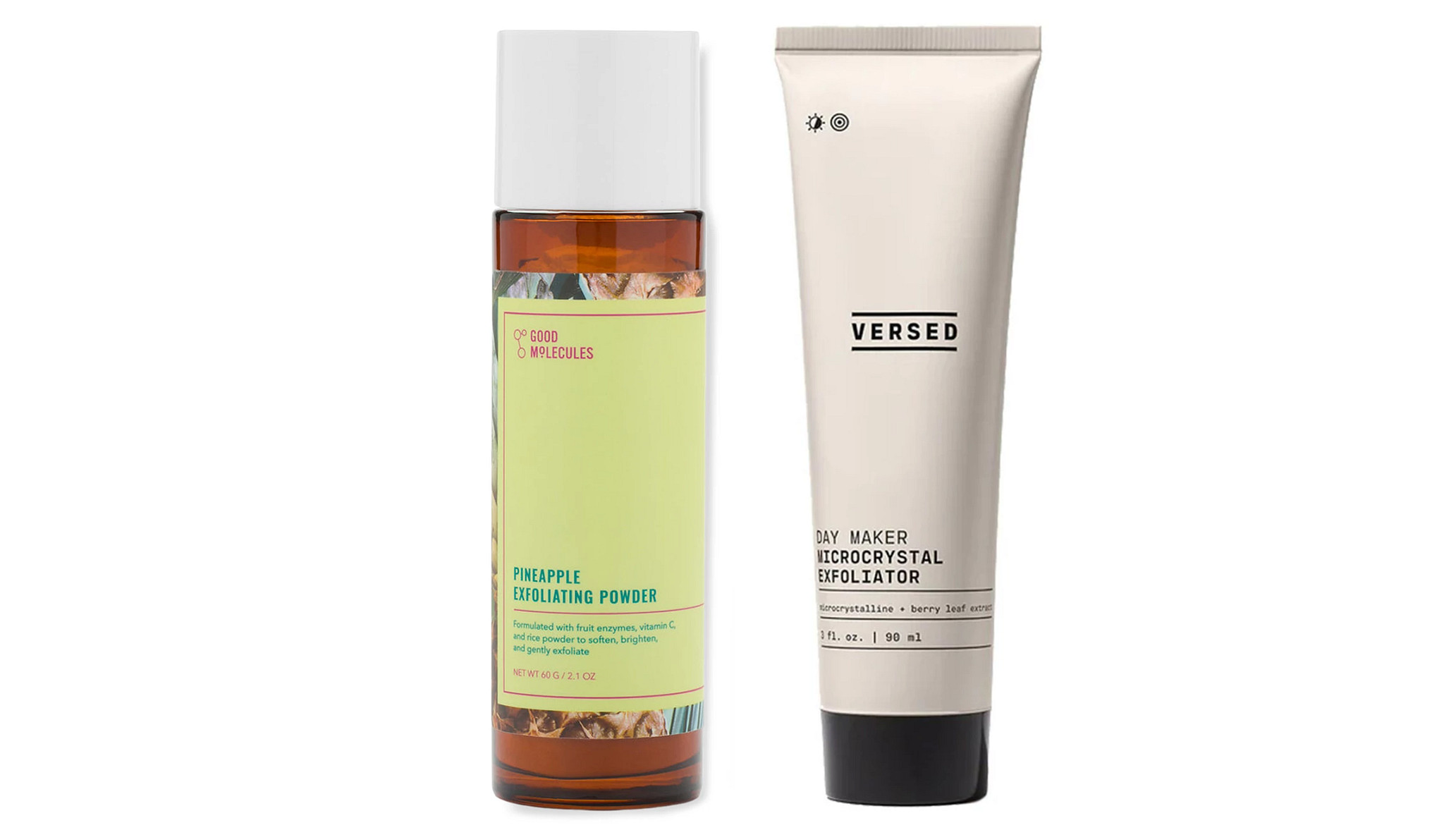 a collage with two different facial exfoliating products