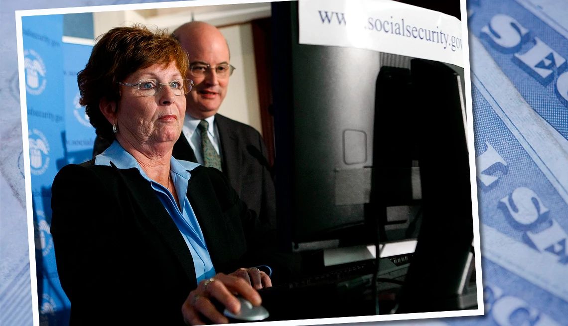 social security statements became available online a woman uses a computer while a man watches on