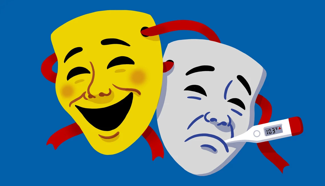 drama masks with thermometer