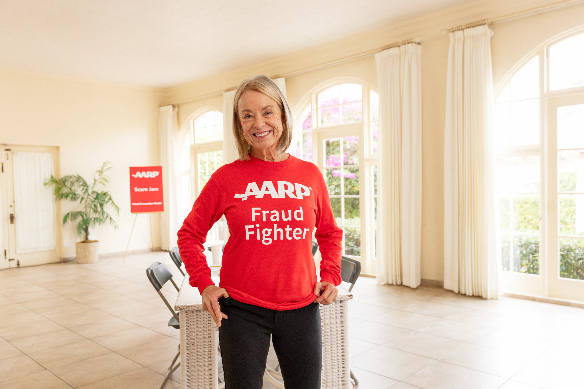 a woman standing in a room