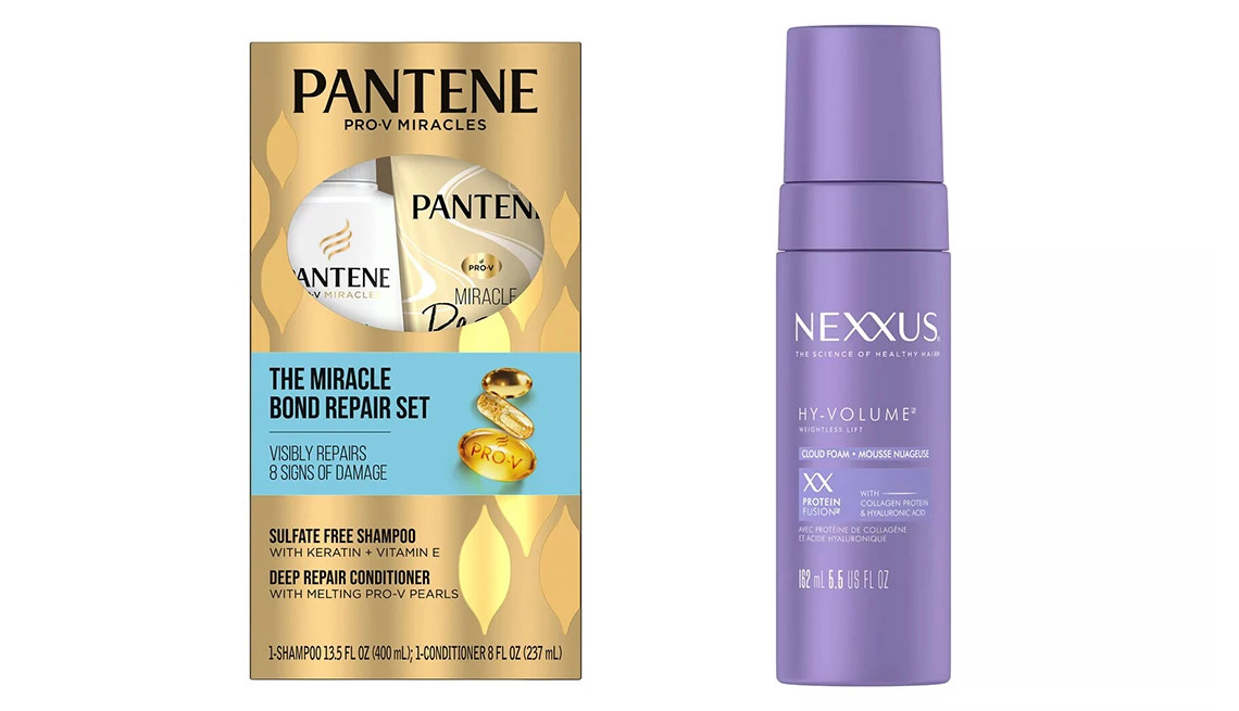 A collage of hair products 