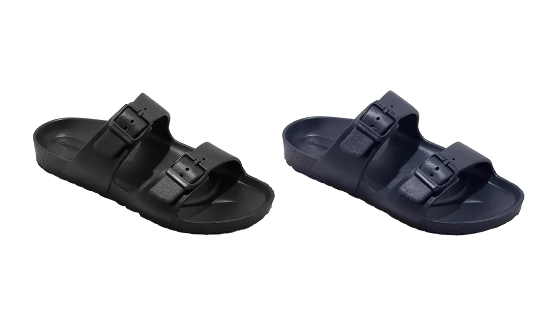 Goodfellow & Co. Carson Two-Band Slide Sandals in Black and Navy Blue