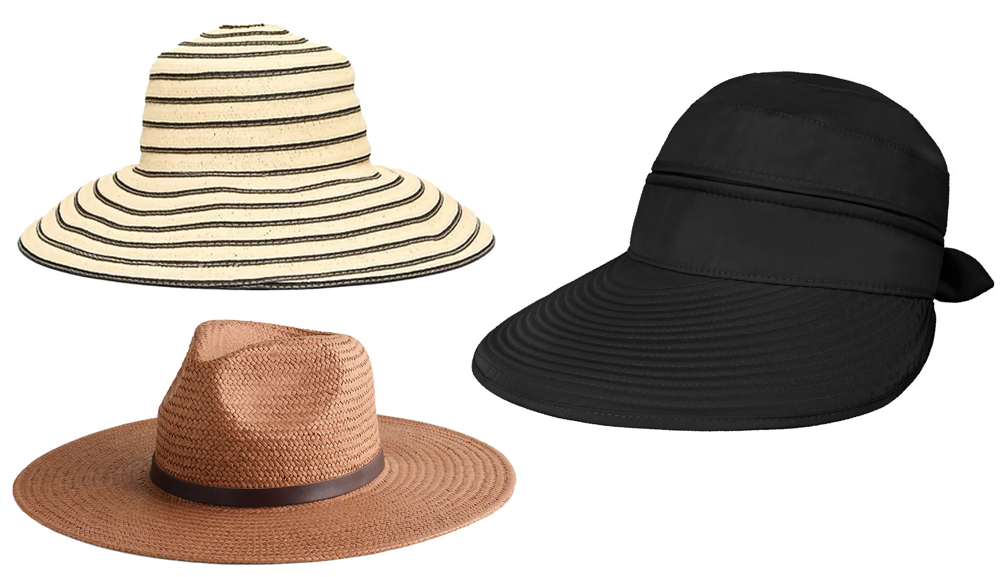 a collage with three different styles of sun hats