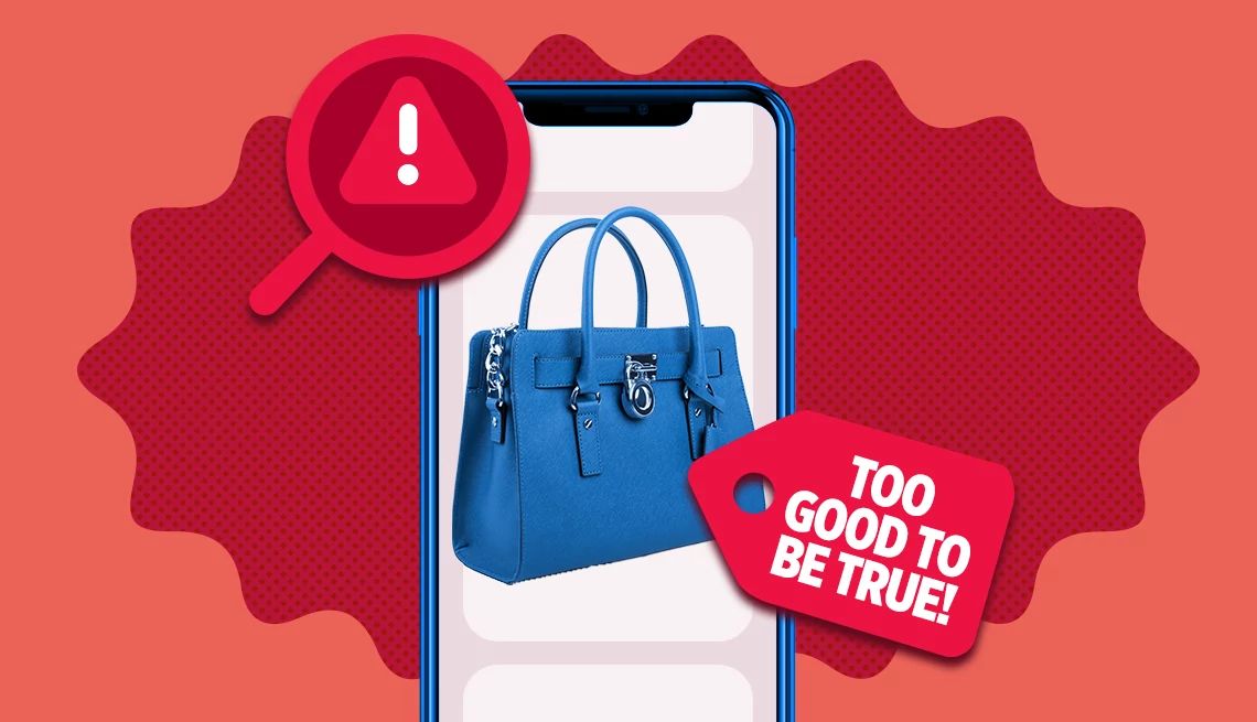 How to Spot Online Shopping Scams a shopping cart with a phone that has a yellow sign on it with an exclamation point