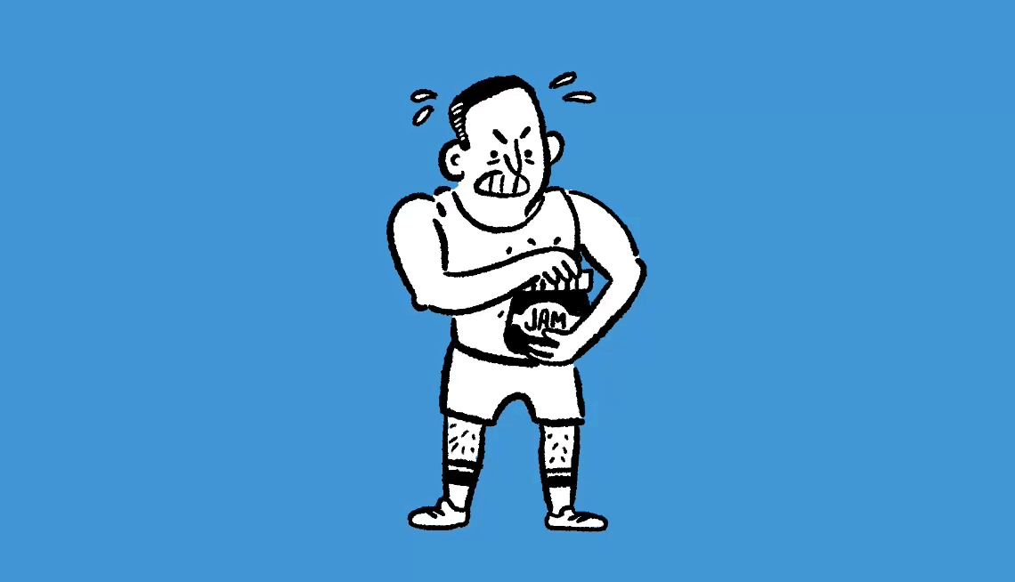 How to Improve Grip Strength illustration of a man struggling to open a jar