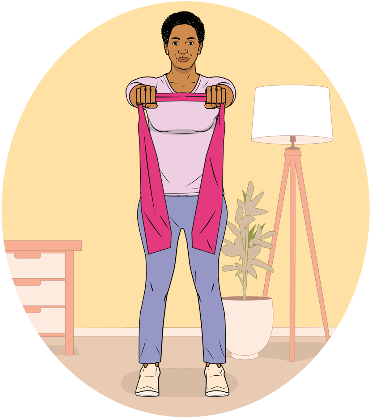 illustrated gif of a woman performing banded pull-aparts