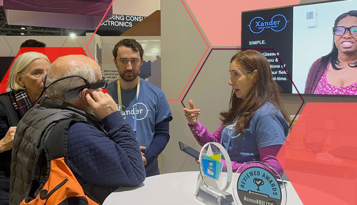 people at an event trying out glasses