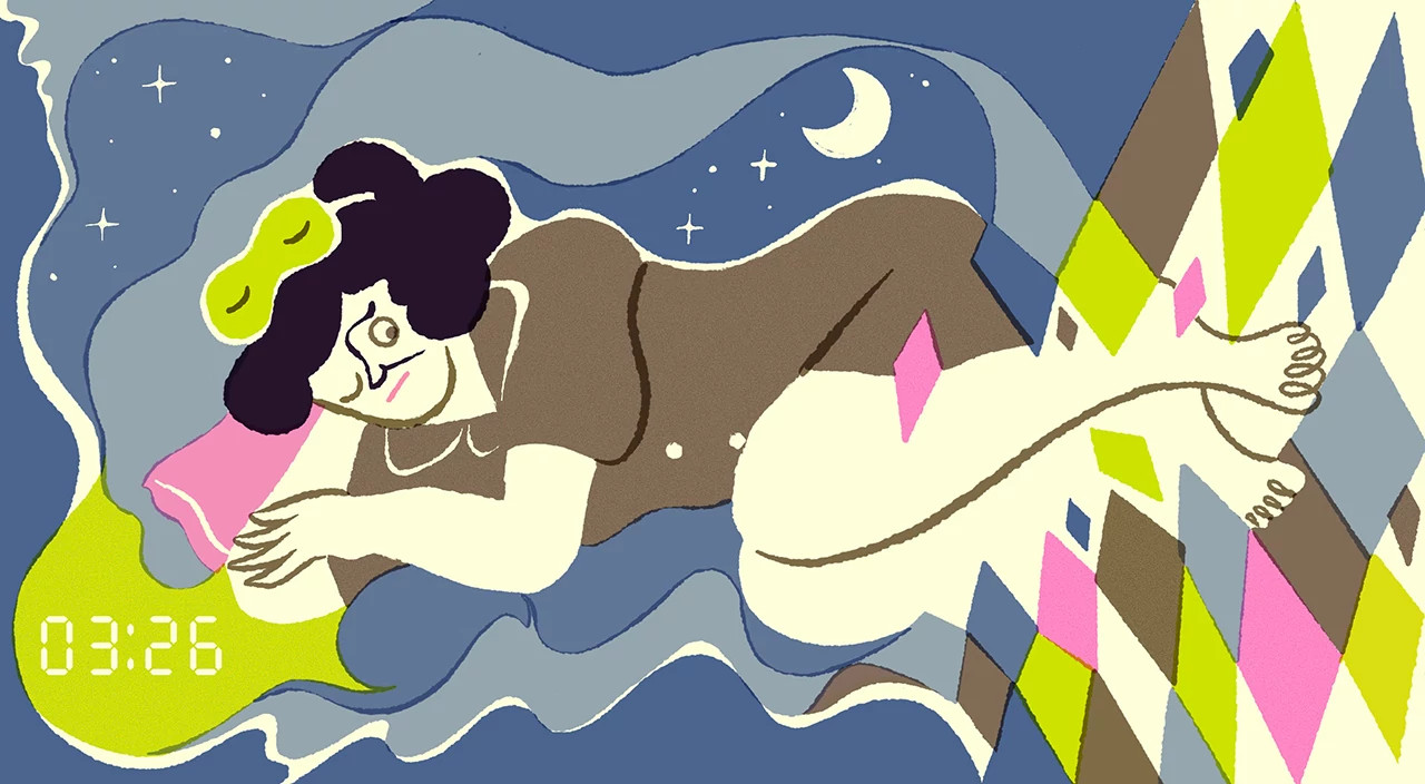 illustration of woman laying down worried about leg cramp