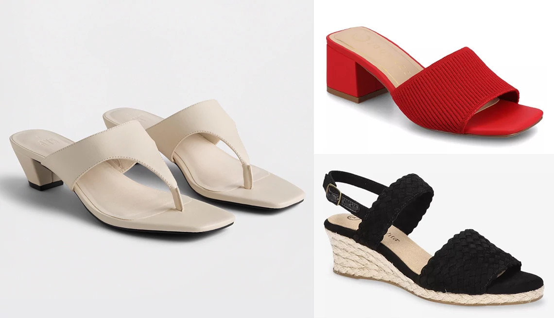 three pairs of sandals with chunky heels