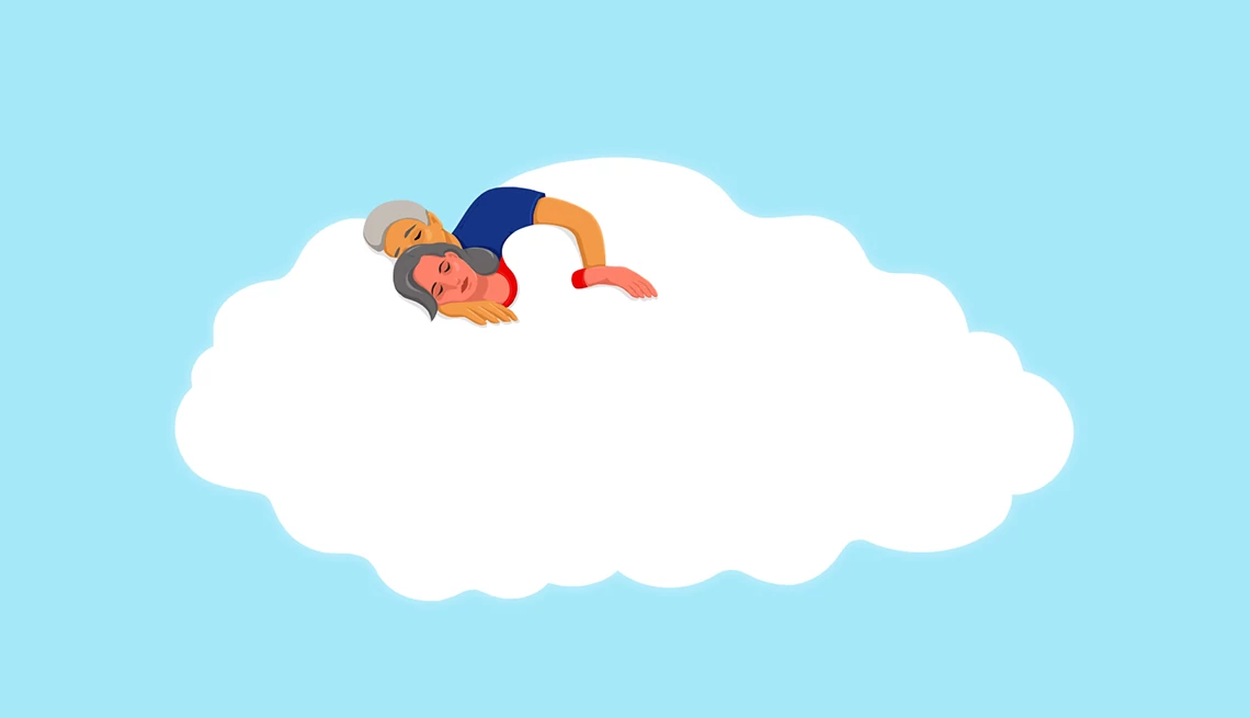graphic of a couple sleeping on a bed of clouds