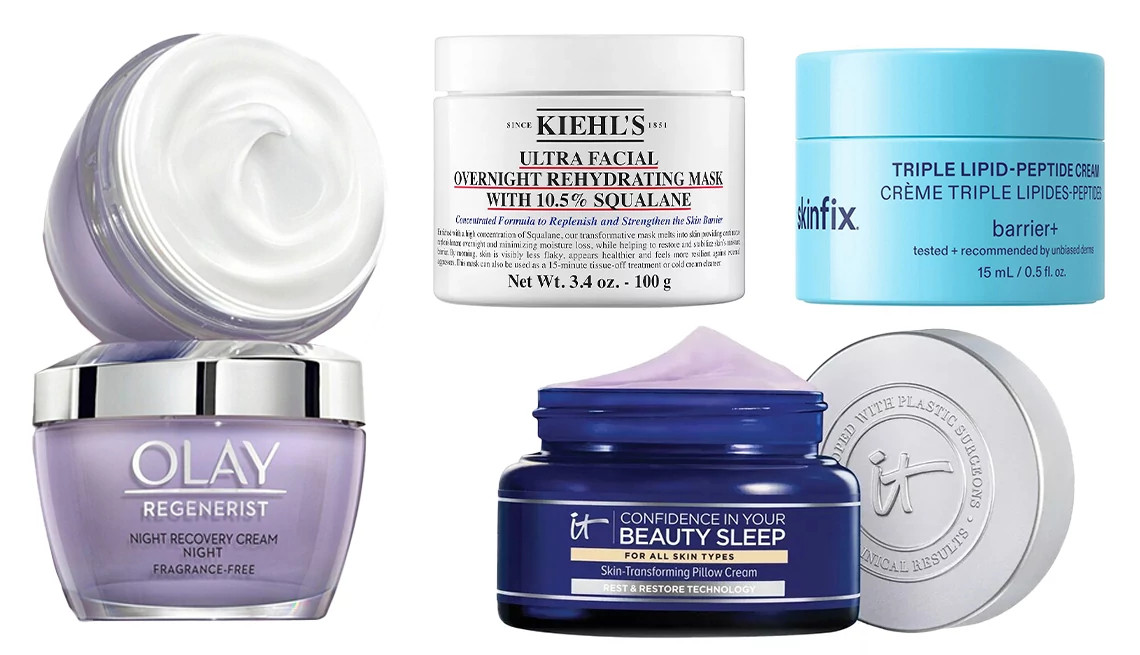 a collage with three different facial night creams