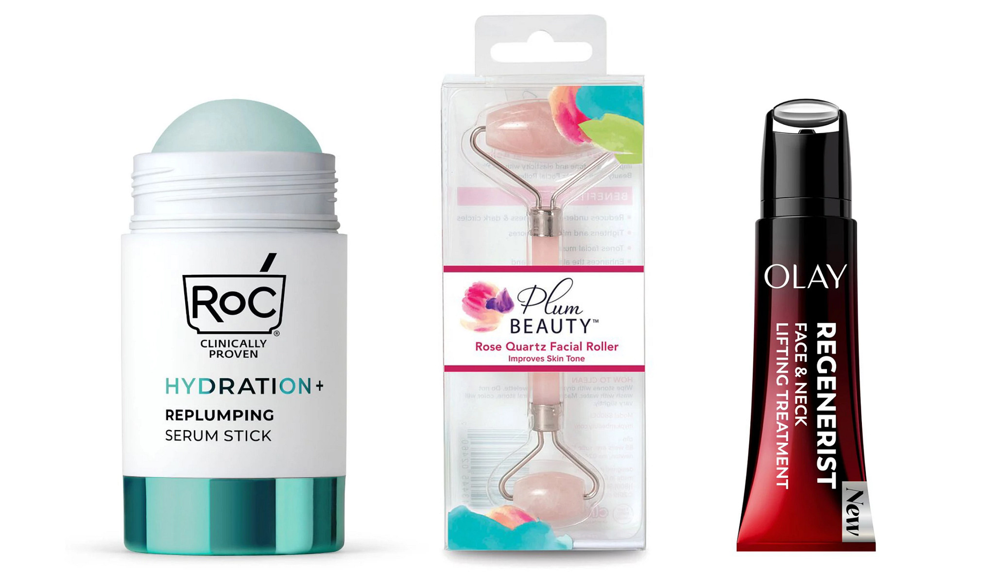 a collage with two different lifting skincare products and a face roller