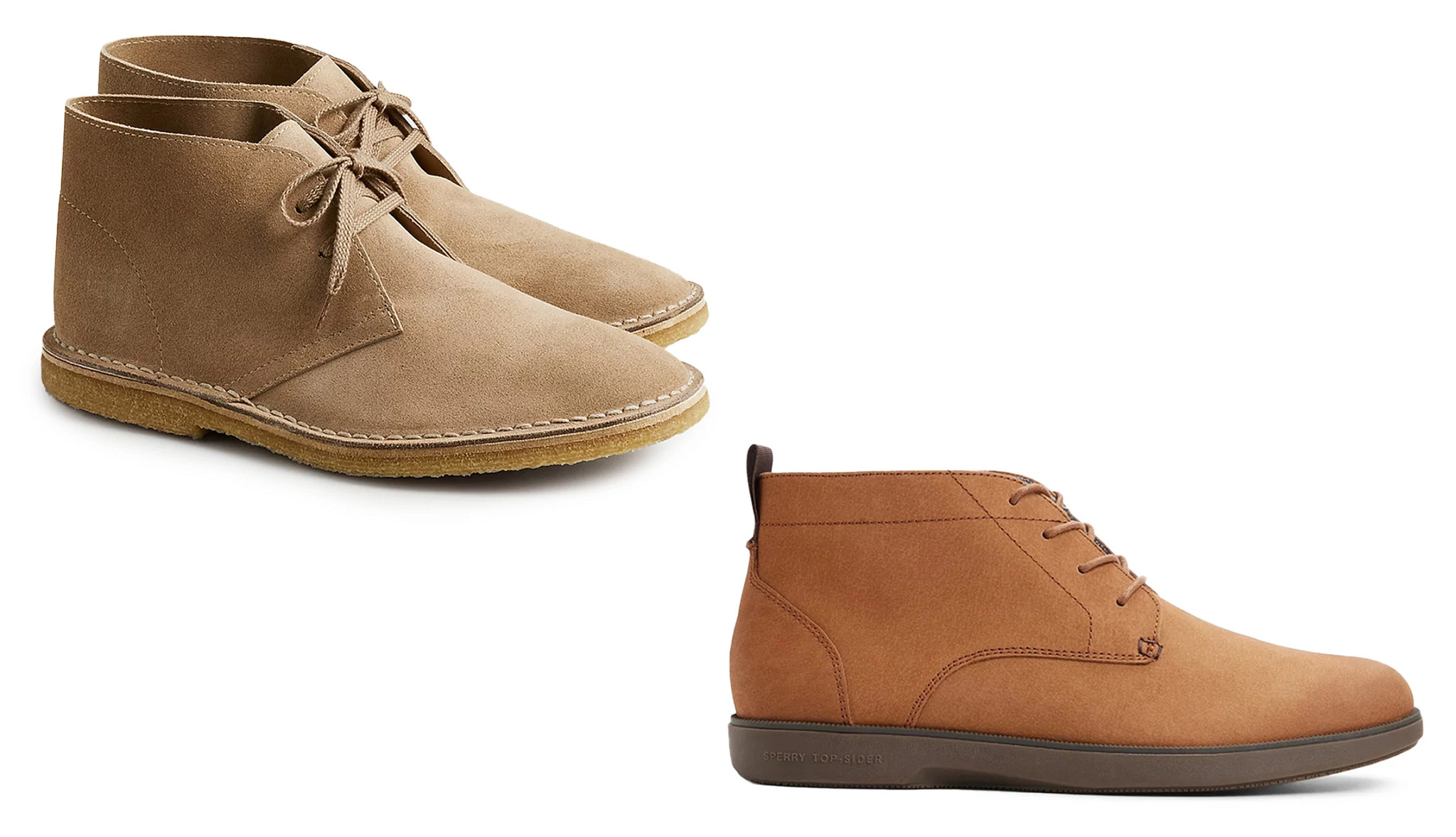 two different styles of brown suede boots for men