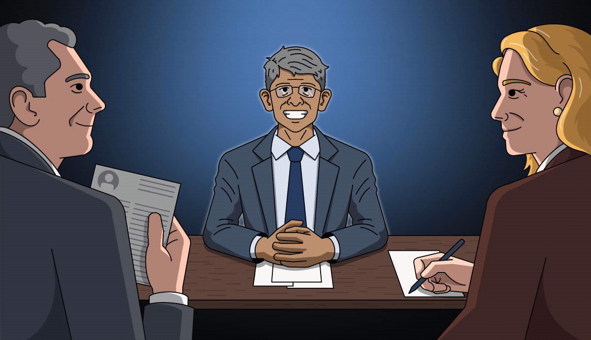 a gif of stars forming above a person's head during a job interview