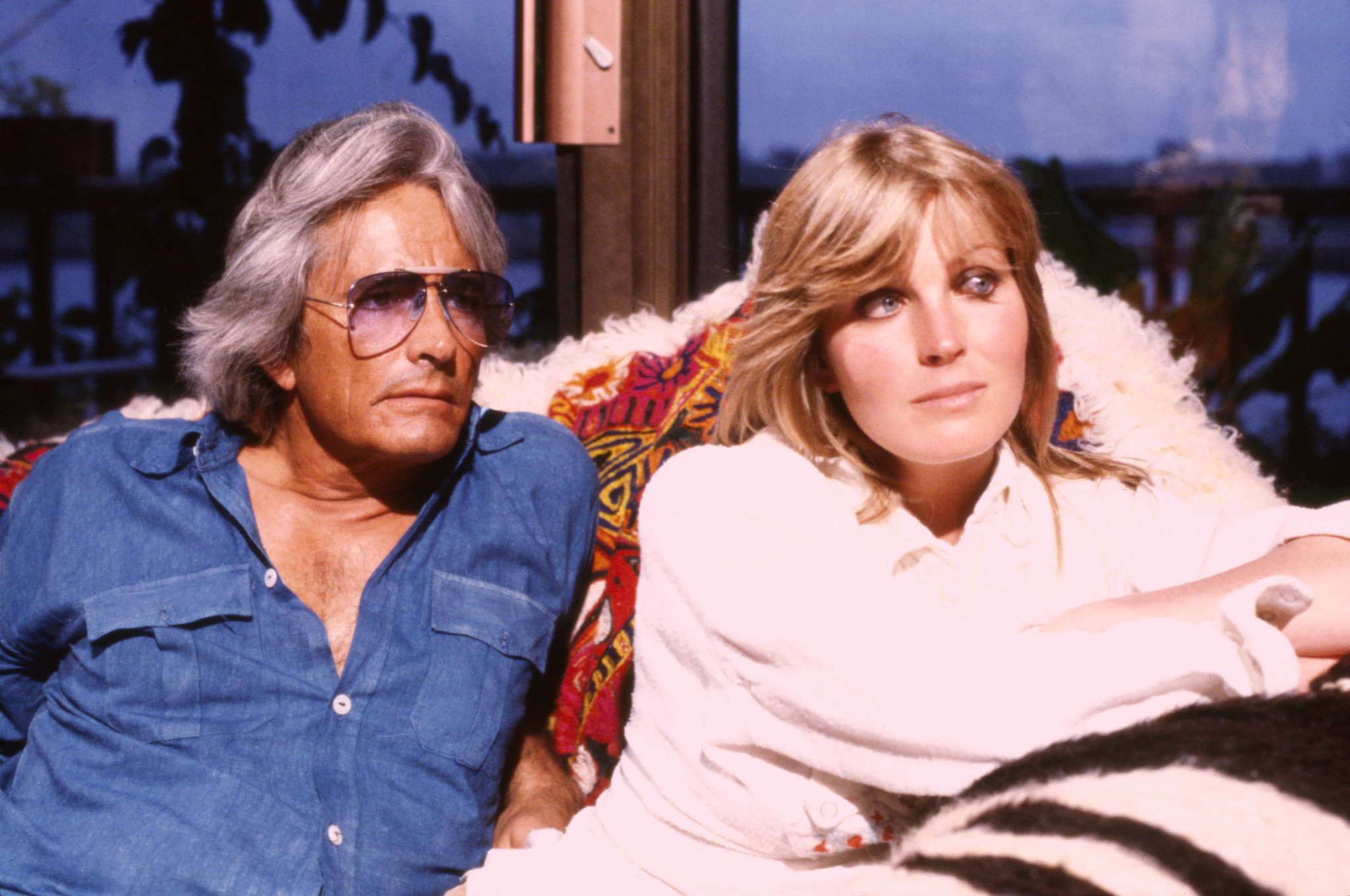 John Derek and Bo Derek sitting together during an interview on The Barbara Walters Special on ABC