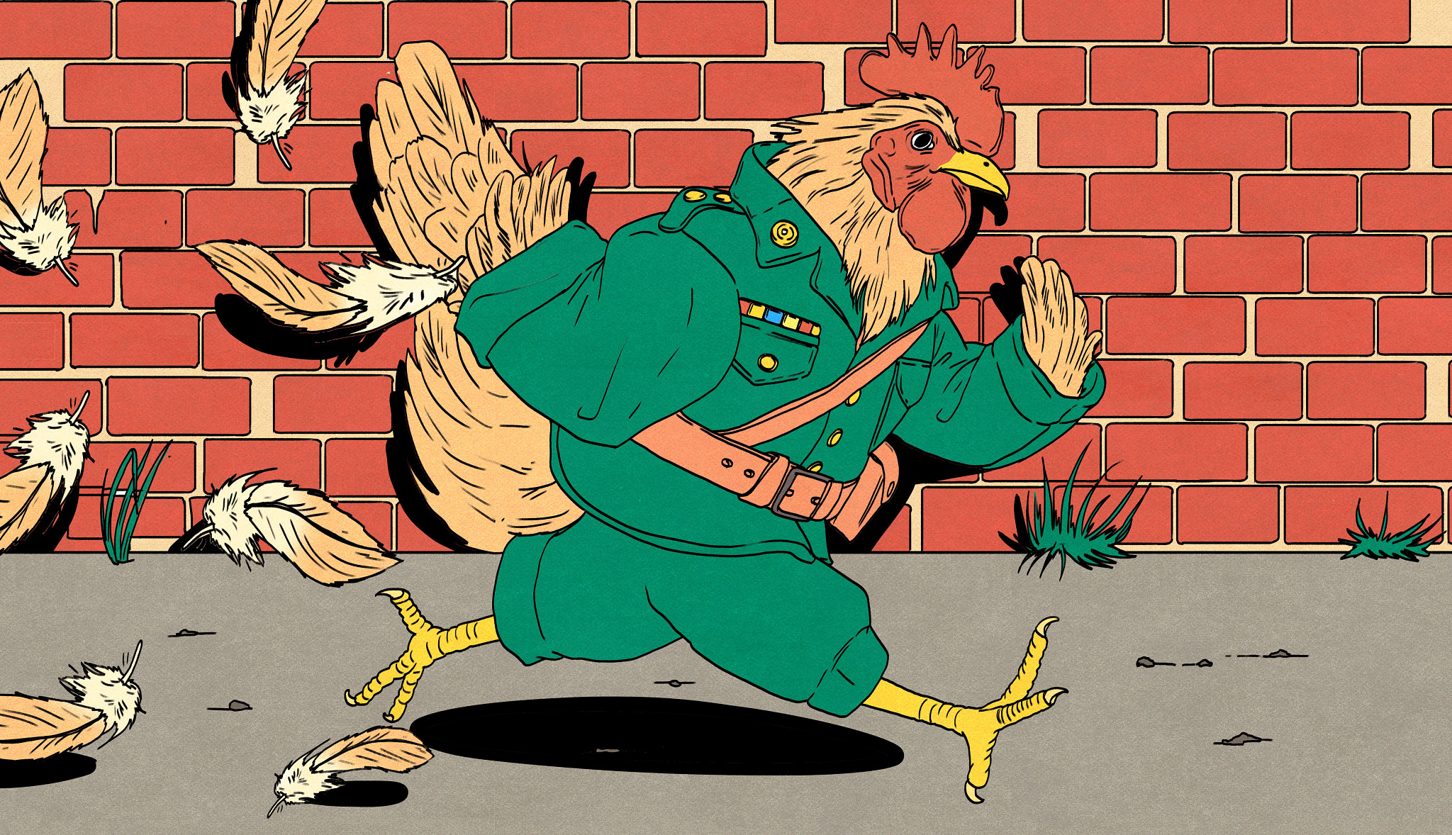 a rooster in army gear