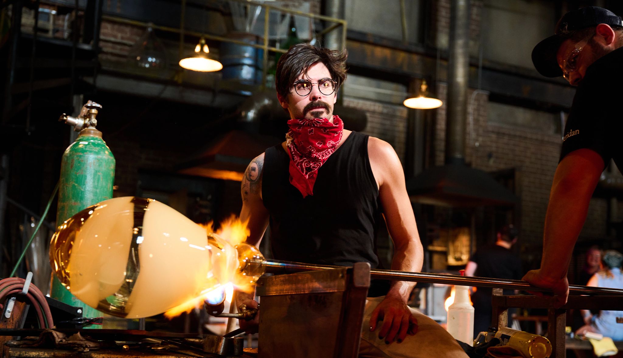 Glass artist Robert G. Burch appears on season 4 of "Blown Away" Robert G. Burch near glass on fire