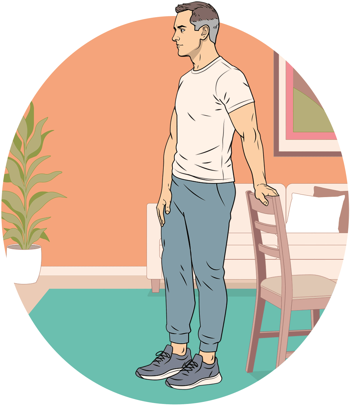 illustrated gif of a man performing the standing leg stretch